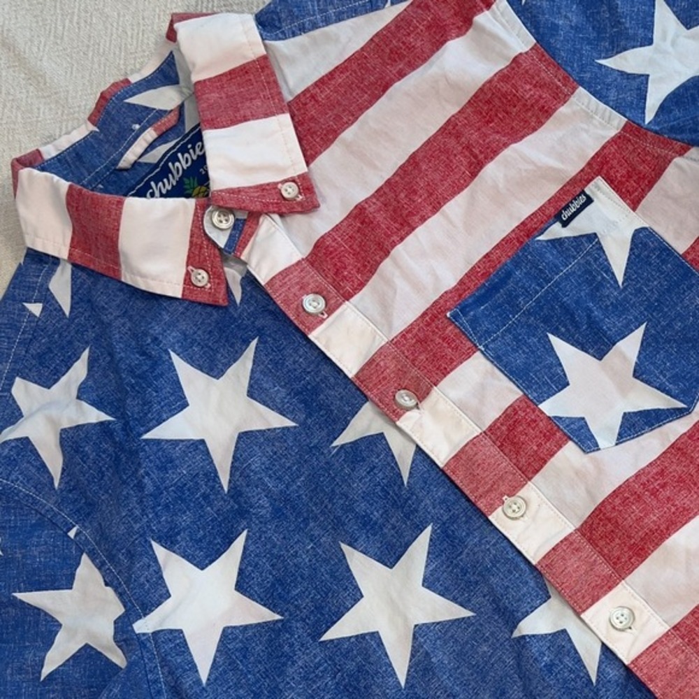 Chubbies Mens American Flag Short Sleeve Button Down Shirt‎ Size Small